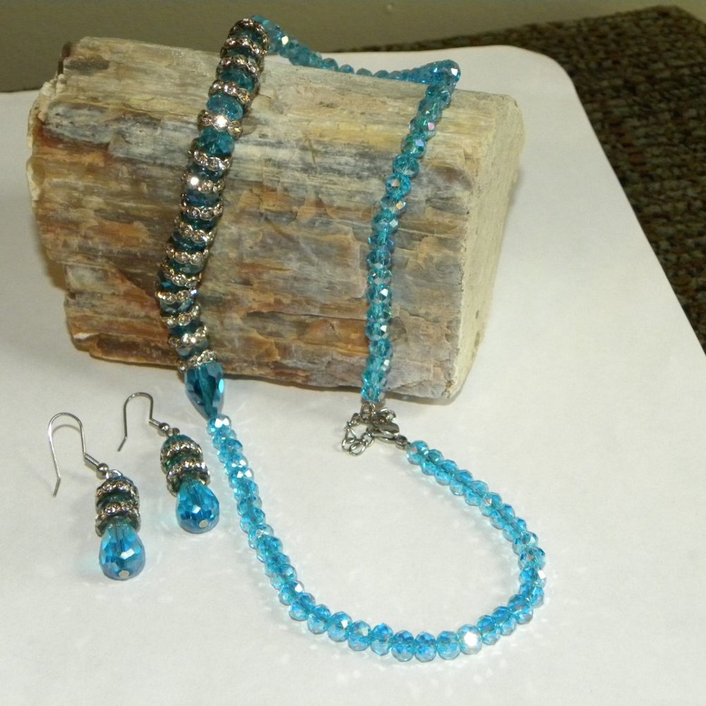 Light Sapphire Glass Crystal Necklace and Earrings EP1722J